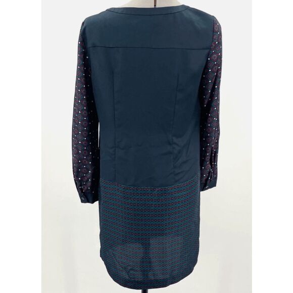 Ann Taylor size 14 navy blue print long sleeve shift dress - Picture 3 of 10
